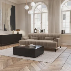 Canapé 3 Places Tissu Velours Taupe