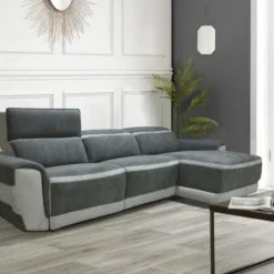 Canapé D'angle Droit Relax électrique En Tissu Gris Foncé ORIETTO