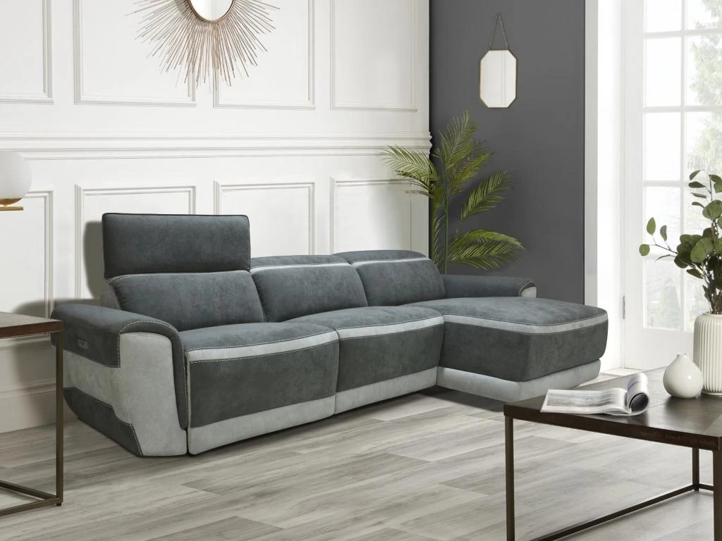 Canapé D'angle Droit Relax électrique En Tissu Gris Foncé ORIETTO 1 Canapé D'angle Droit Relax électrique En Tissu Gris Foncé ORIETTO