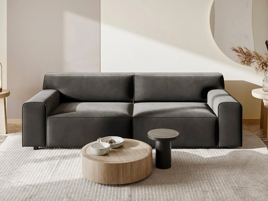 Canapé 3 Places En Velours Gris OTRANO 7 Canapé 3 Places En Velours Gris OTRANO – Image 7