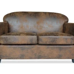 Canapé Club 2 Places Madmen TIssu Effet Simili Usé Marron