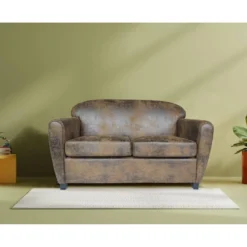 Canapé Club 2 Places Madmen TIssu Effet Simili Usé Marron -Promos Chesteris Boutique canape 19894491