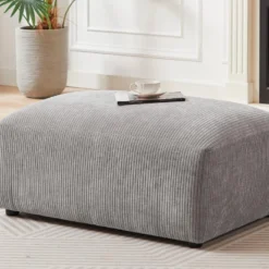 Canapé D'angle Gauche Et Pouf En Velours Côtelé Gris TIRONO -Promos Chesteris Boutique canape 19917521