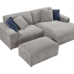 Canapé D'angle Droit Et Pouf En Velours Côtelé Gris TIRONO -Promos Chesteris Boutique canape 19917567