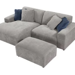 Canapé D'angle Gauche Et Pouf En Velours Côtelé Gris TIRONO -Promos Chesteris Boutique canape 19917685