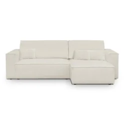 Canapé D'angle Convertible Réversible 4 Places Avec Coffre De Rangement En Tissu Bouclette écru - Livia