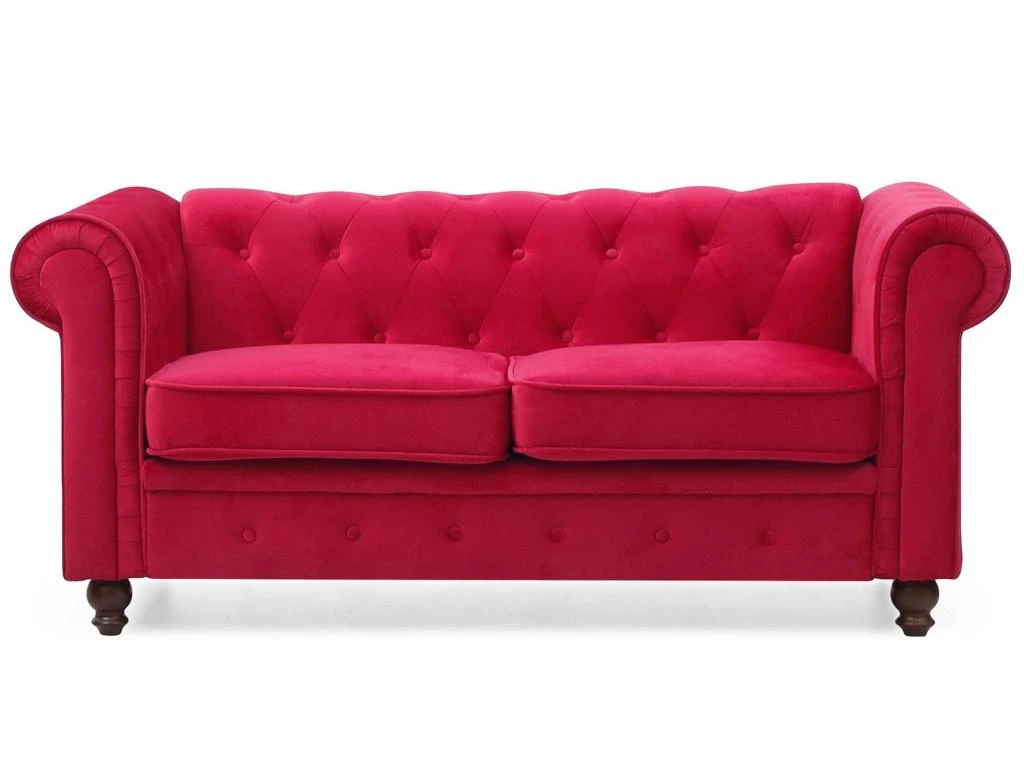 Grand Canapé 2 Places Chesterfield Velours Rouge 1 Grand Canapé 2 Places Chesterfield Velours Rouge