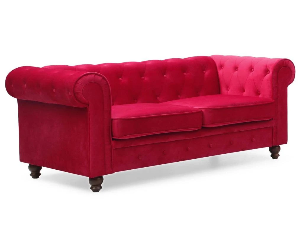 Grand Canapé 2 Places Chesterfield Velours Rouge 2 Grand Canapé 2 Places Chesterfield Velours Rouge – Image 2
