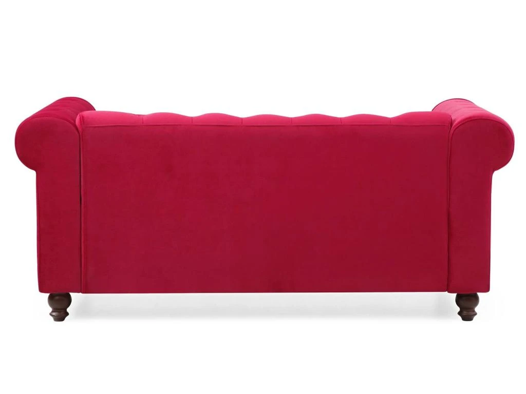 Grand Canapé 2 Places Chesterfield Velours Rouge 4 Grand Canapé 2 Places Chesterfield Velours Rouge – Image 4