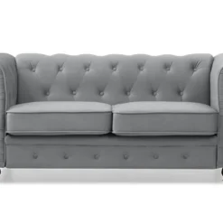 Grand Canapé 2 Places Chesterfield Velours Argent