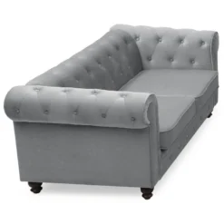 Grand Canapé 2 Places Chesterfield Velours Argent -Promos Chesteris Boutique canape 19940009