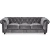 Grand Canapé 3 Places Chesterfield Velours Argent