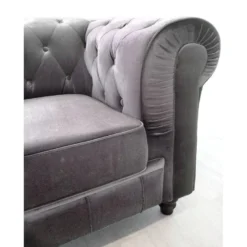 Grand Canapé 3 Places Chesterfield Velours Argent -Promos Chesteris Boutique canape 19940459
