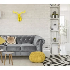 Grand Canapé 3 Places Chesterfield Velours Argent -Promos Chesteris Boutique canape 19940461