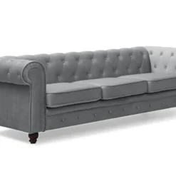 Grand Canapé 3 Places Chesterfield Velours Argent -Promos Chesteris Boutique canape 19940463