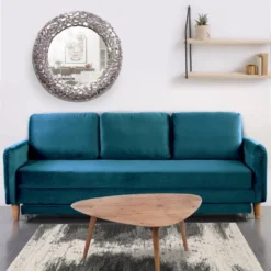 Canapé 3 Places Convertible Flixo Velours Bleu -Promos Chesteris Boutique canape 20006699