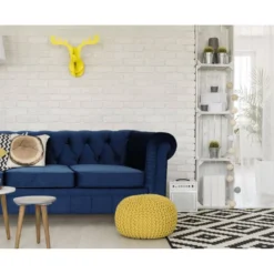 Grand Canapé 3 Places Chesterfield Velours Bleu -Promos Chesteris Boutique canape 20006739