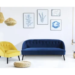 Canapé 3 Places Ioan Velours Bleu -Promos Chesteris Boutique canape 20006921