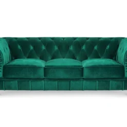 Grand Canapé 3 Places Chesterfield Velours Vert