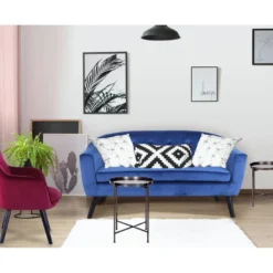Canapé 2 Places Scandinave Savoy Velours Bleu -Promos Chesteris Boutique canape 20007117