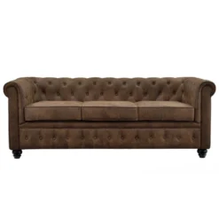 Canapé Chesterfield 3 Places Marron Vieilli