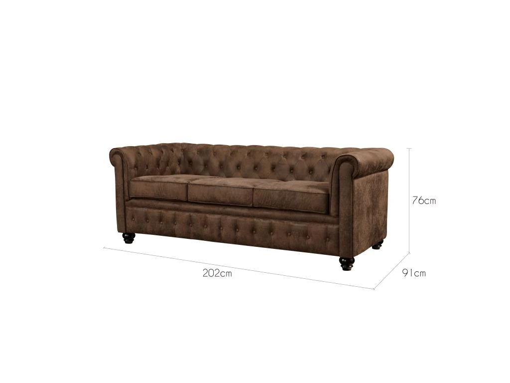 Canapé Chesterfield 3 Places Marron Vieilli 2 Canapé Chesterfield 3 Places Marron Vieilli – Image 2