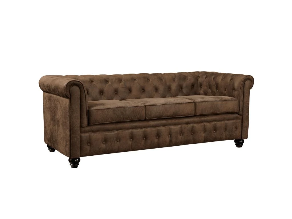 Canapé Chesterfield 3 Places Marron Vieilli 3 Canapé Chesterfield 3 Places Marron Vieilli – Image 3