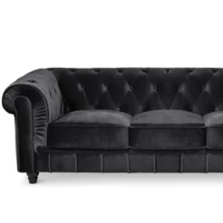 Canapé Chesterfield 3 Places - Couleurs - Velours Noir, Types De Canapé - 3 Places Chesterfield