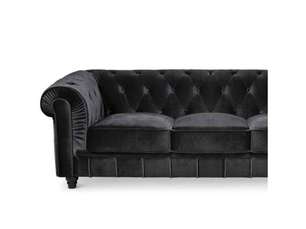 Canapé Chesterfield 3 Places - Couleurs - Velours Noir, Types De Canapé - 3 Places Chesterfield 1 Canapé Chesterfield 3 Places - Couleurs - Velours Noir, Types De Canapé - 3 Places Chesterfield