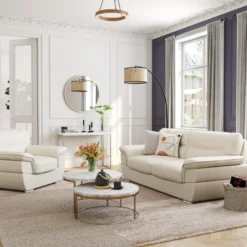 Canapé 3 Places En Cuir THIBAULT - Ivoire