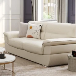 Canapé 3 Places En Cuir THIBAULT - Ivoire -Promos Chesteris Boutique canape 20083373