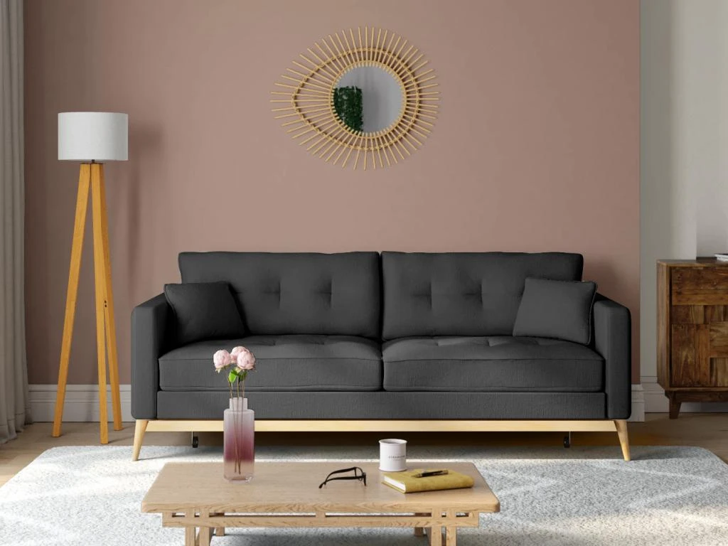 Canapé 3 Places Convertible En Tissu Anthracite KENZA 7 Canapé 3 Places Convertible En Tissu Anthracite KENZA – Image 7