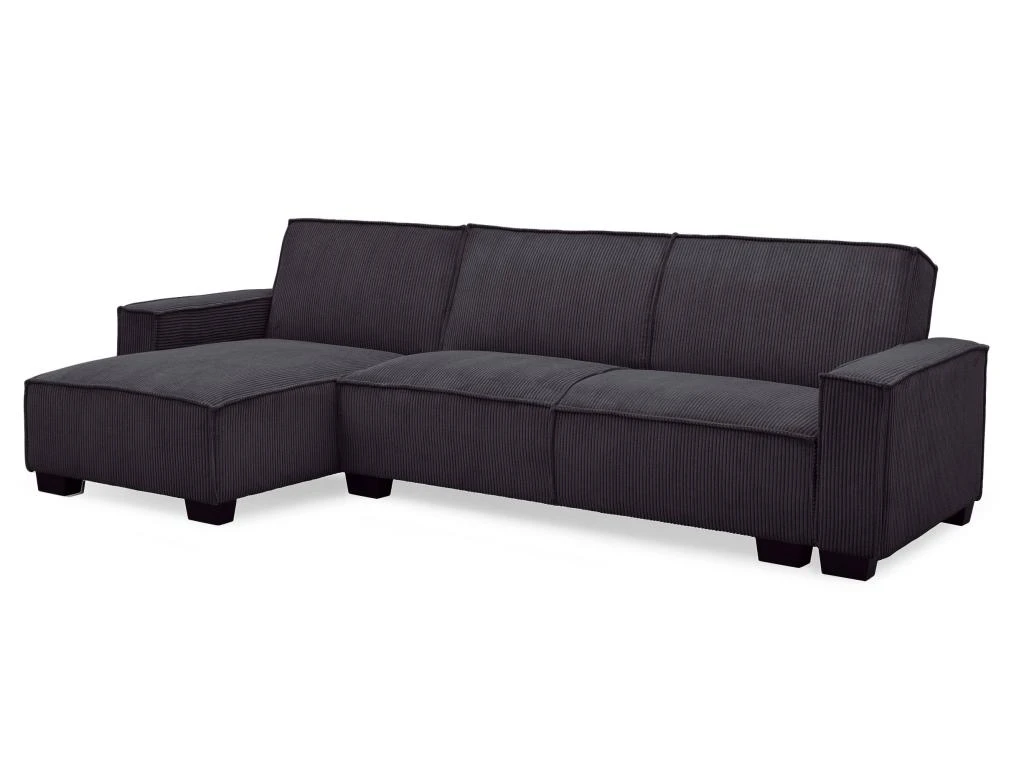 Canapé D'angle Réversible Et Convertible Johnny Velours Côtelé Noir 2 Canapé D'angle Réversible Et Convertible Johnny Velours Côtelé Noir – Image 2
