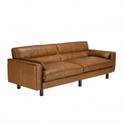 GASTON - Canapé 3 Places Vintage En Cuir Marron Camel, Pieds En Bois -Promos Chesteris Boutique canape 20932745