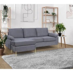 Canapé D'angle Reversible En Velours 4 Places "Cathia" - Gris