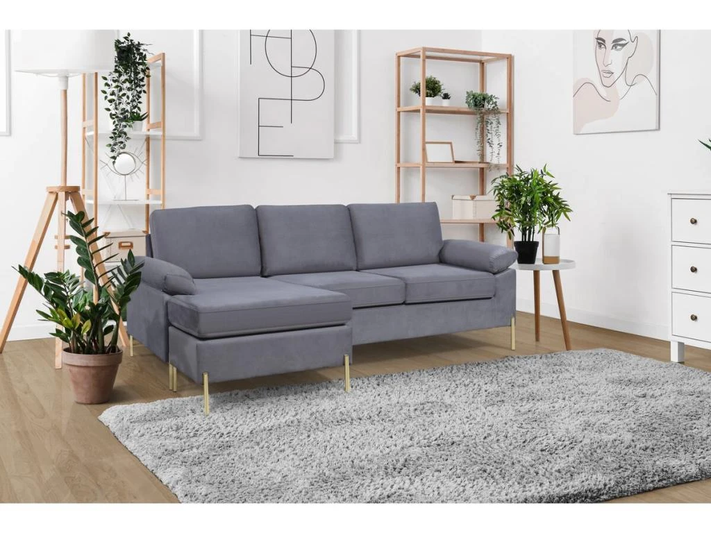 Canapé D'angle Reversible En Velours 4 Places "Cathia" - Gris 1 Canapé D'angle Reversible En Velours 4 Places "Cathia" - Gris