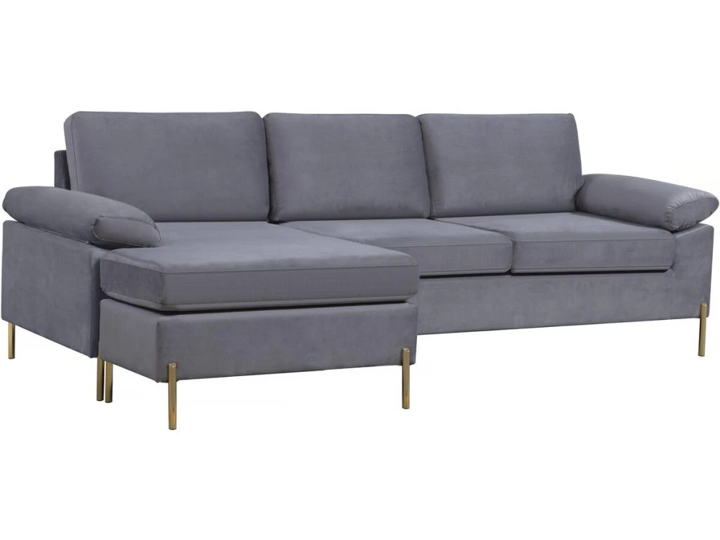 Canapé D'angle Reversible En Velours 4 Places "Cathia" - Gris 2 Canapé D'angle Reversible En Velours 4 Places "Cathia" - Gris – Image 2