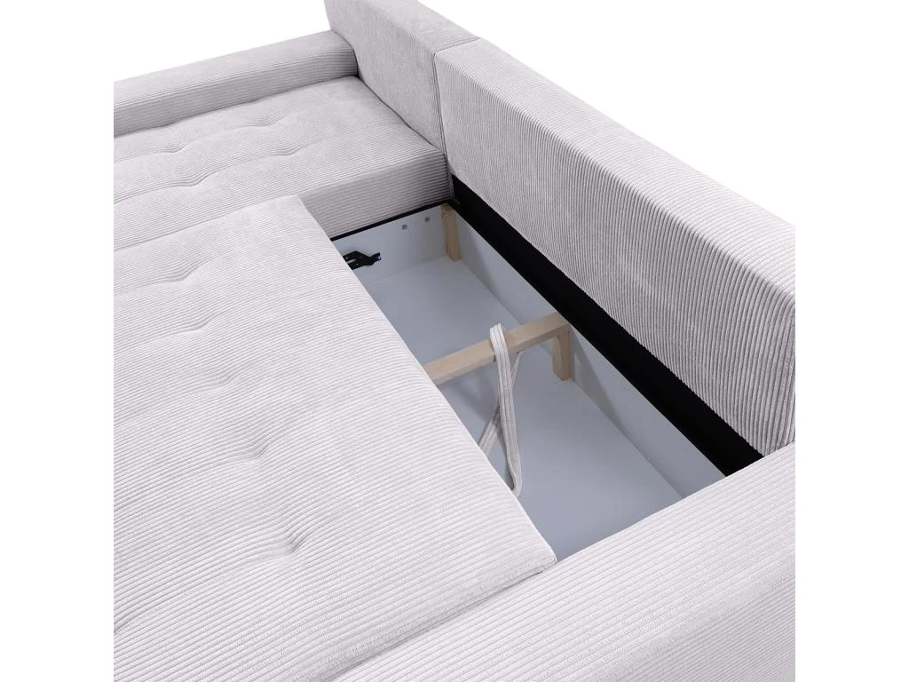 Canapé D'angle Convertible Gauche 4 Places Coffre Jonas Velours Côtelé Blanc Cassé 4 Canapé D'angle Convertible Gauche 4 Places Coffre Jonas Velours Côtelé Blanc Cassé – Image 4