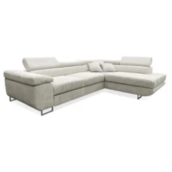 Canapé D'angle Convertible Droit 4 Places Coffre Martin Velours Côtelé Blanc Cassé