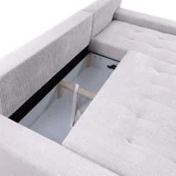 Canapé D'angle Convertible Droit 4 Places Coffre Jonas Velours Côtelé Blanc Cassé -Promos Chesteris Boutique canape 20942081