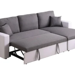 Canapé D'angle Convertible/ Réversible Avec Coffre "Alain" - 221 X 145 X 85 Cm - 3 Places - Gris / Blanc -Promos Chesteris Boutique canape 20959111