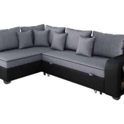 Canapé D'angle Convertible "Gregory" - 268 X 99/178 X 85 Cm - 4 Places - Gris/Noir - Angle Gauche