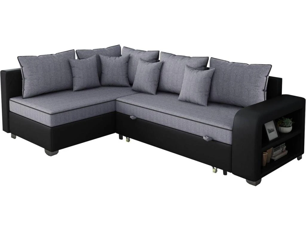 Canapé D'angle Convertible "Gregory" - 268 X 99/178 X 85 Cm - 4 Places - Gris/Noir - Angle Gauche 1 Canapé D'angle Convertible "Gregory" - 268 X 99/178 X 85 Cm - 4 Places - Gris/Noir - Angle Gauche
