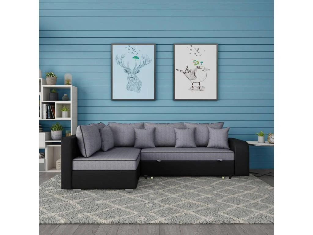 Canapé D'angle Convertible "Gregory" - 268 X 99/178 X 85 Cm - 4 Places - Gris/Noir - Angle Gauche 2 Canapé D'angle Convertible "Gregory" - 268 X 99/178 X 85 Cm - 4 Places - Gris/Noir - Angle Gauche – Image 2