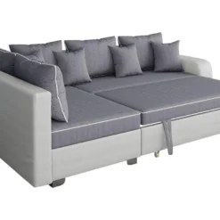 Canapé D'angle Convertible "Gregory" - Avec étagères - 4 Places - Gris/Blanc - Angle Gauche -Promos Chesteris Boutique canape 20959169