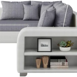 Canapé D'angle Convertible "Gregory" - Avec étagères - 4 Places - Gris/Blanc - Angle Gauche -Promos Chesteris Boutique canape 20959171