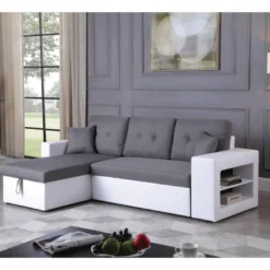 Canapé D'angle Convertible/réversible "Axel" - 3 Places - Blanc/Gris