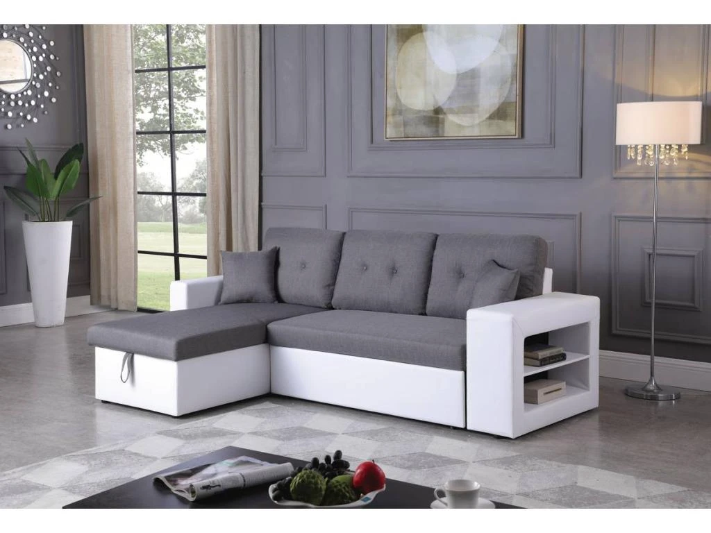 Canapé D'angle Convertible/réversible "Axel" - 3 Places - Blanc/Gris 1 Canapé D'angle Convertible/réversible "Axel" - 3 Places - Blanc/Gris