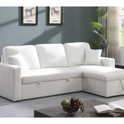 Canapé D'angle Convertible/reversible Avec Coffre "Alain" - 3 Places - Bouclettes - Blanc