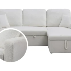 Canapé D'angle Convertible/reversible Avec Coffre "Alain" - 3 Places - Bouclettes - Blanc -Promos Chesteris Boutique canape 20959277